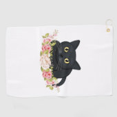Serviette De Golf fleur de chat noir (Horizontal)