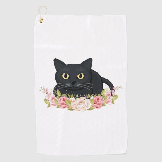 Serviette De Golf fleur de chat noir (Devant)