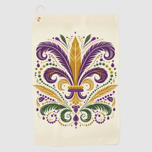 Serviette De Golf Fleur de lis jaune et vert violet (Devant)