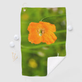 Serviette De Golf Fleur De Pavot Orange Photo Vert Avec Nom (En situation)