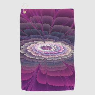Serviette De Golf Fleur frappante abstraite fractale couleur rose