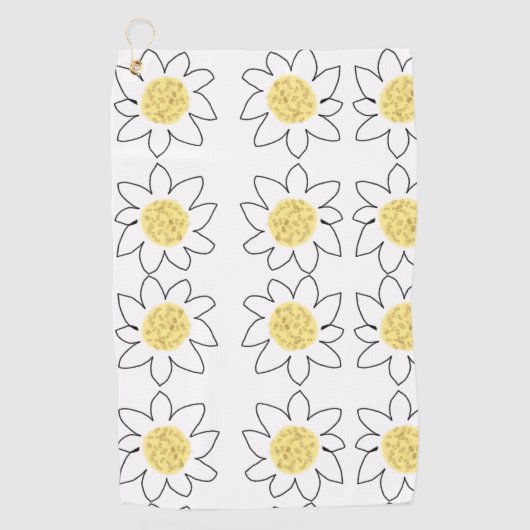 Serviette De Golf Fleur marguerite blanche jaune motif aquarelle art (Devant)