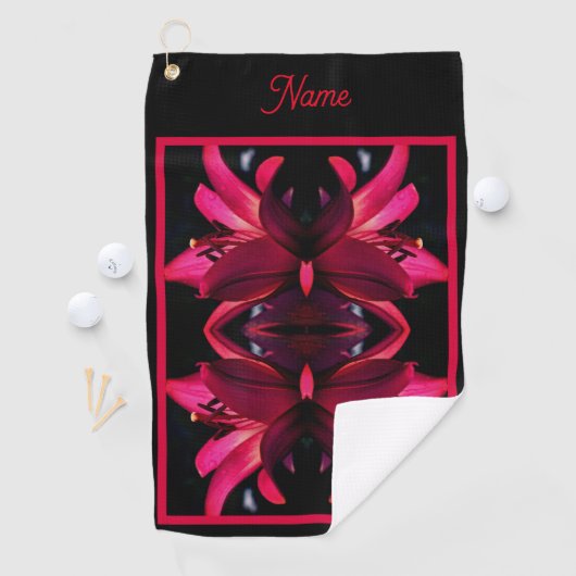 Serviette De Golf Fleur rouge Abstraite personnalisée (En situation)