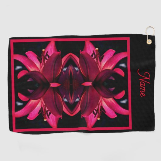 Serviette De Golf Fleur rouge Abstraite personnalisée (Horizontal)