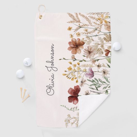 Serviette De Golf Fleur sauvage d'aquarelle personnalisé Joli floral (En situation)