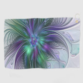 Serviette De Golf Fleur vert violet Art Abstrait moderne Fractal (Horizontal)