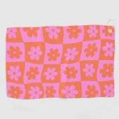 Serviette De Golf Fleurs À damiers rétro déformées rose orange (Horizontal)