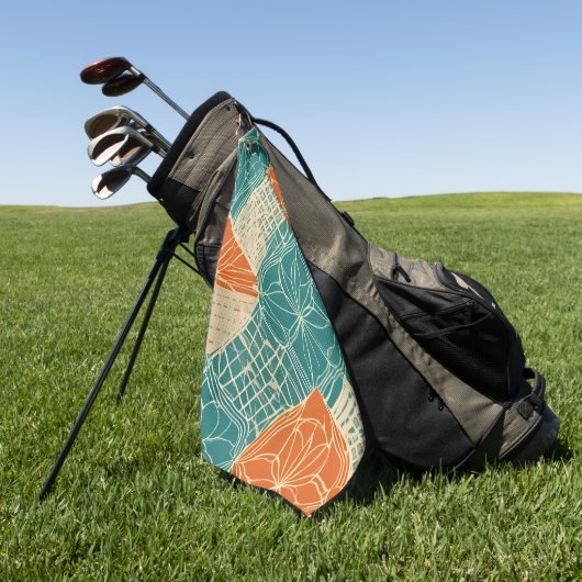 Serviette De Golf Fleurs Abstraites Sarcelle, Orange et Brun (Vert)