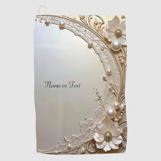 Serviette de golf Fleurs blanches modernes Perles (Devant)
