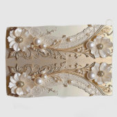 Serviette de golf Fleurs blanches modernes Perles (Horizontal)