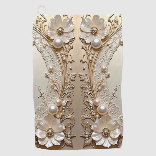 Serviette de golf Fleurs blanches modernes Perles (Devant)