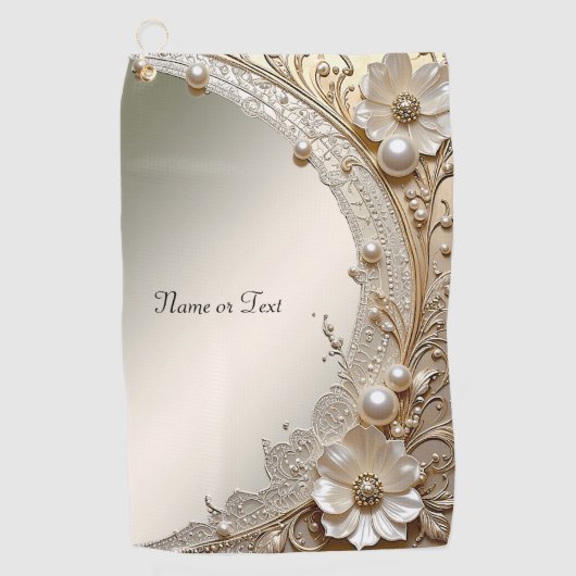 Serviette de golf Fleurs blanches perles Modernes (Devant)