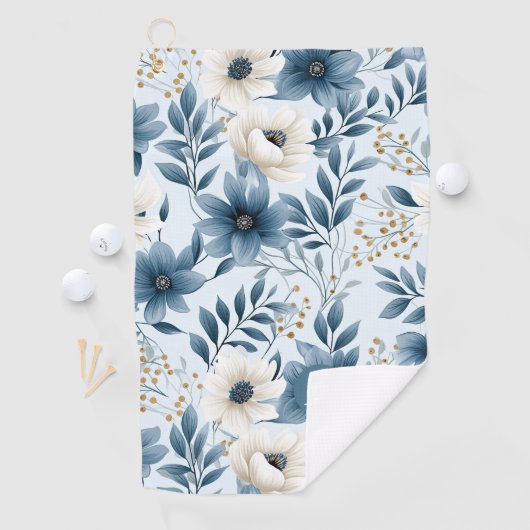 Serviette De Golf Fleurs bleues et beiges (En situation)
