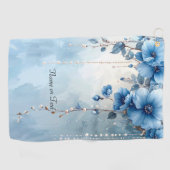 Serviette de golf Fleurs bleues et perles (Horizontal)