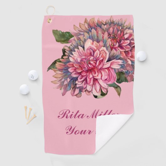 Serviette De Golf Fleurs Dahlia roses (En situation)