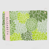 Serviette De Golf Fleurs Dahlia Vertes, Motif Floral, Votre Nom (Horizontal)