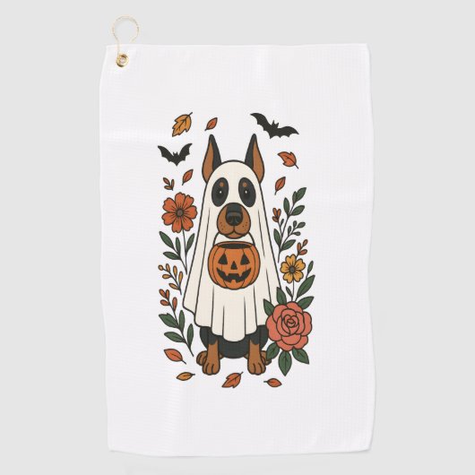 Serviette De Golf Fleurs de Doberman Pinscher Halloween (Devant)