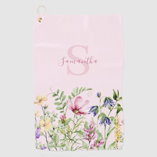 Serviette De Golf Fleurs de fleurs sauvages roses personnalisées (Devant)