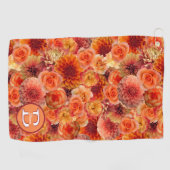 Serviette De Golf Fleurs de Pêche Orange Monogrammé Floral (Horizontal)