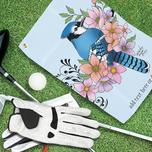 Serviette De Golf Fleurs de printemps bleu Jay