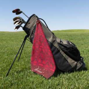 Serviette De Golf Fleurs de roses rouges avec gouttes de fond - cout