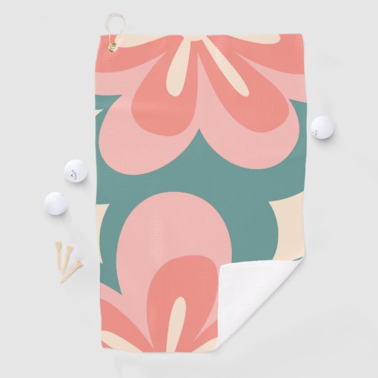 Serviette De Golf Fleurs de style rétro rose et turquoise (En situation)