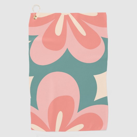 Serviette De Golf Fleurs de style rétro rose et turquoise (Devant)