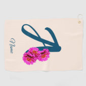 Serviette De Golf Fleurs de Zinnia Monogramme Initiale A Personnalis (Horizontal)