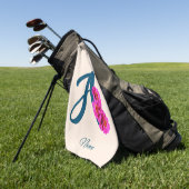 Serviette De Golf Fleurs de Zinnia Monogramme Initiale A Personnalis (Vert)