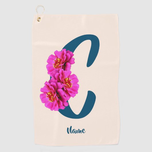 Serviette De Golf Fleurs de Zinnia Monogramme Initiale C Personnalis (Devant)
