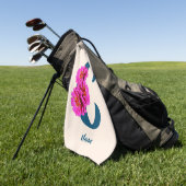Serviette De Golf Fleurs de Zinnia Monogramme Initiale C Personnalis (Vert)