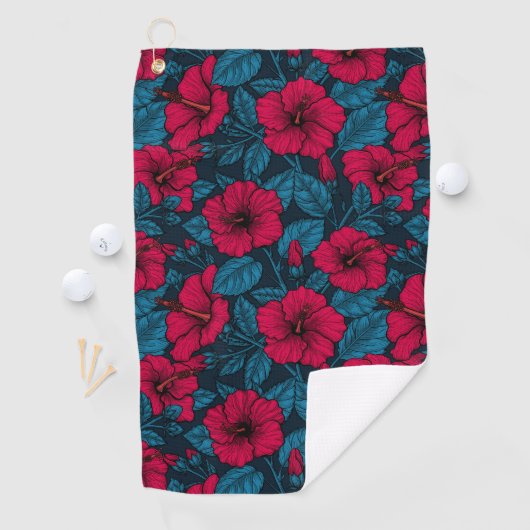 Serviette De Golf Fleurs d'hibiscus rouges (En situation)