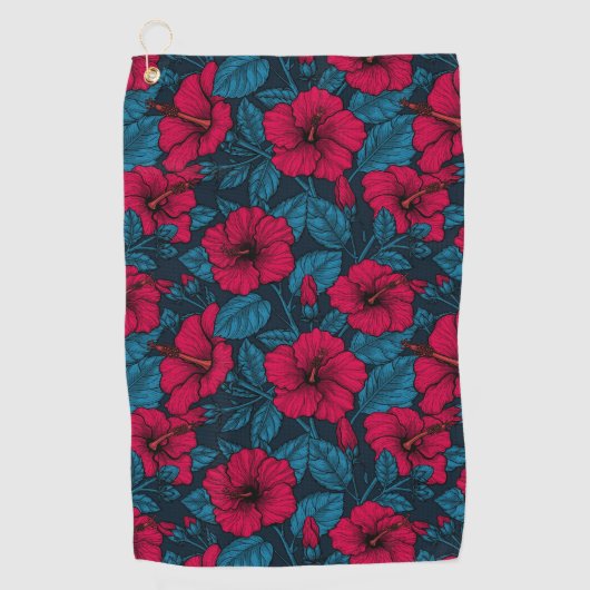 Serviette De Golf Fleurs d'hibiscus rouges (Devant)
