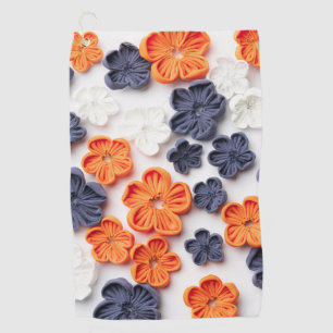 Serviette De Golf Fleurs en tissu orange bleu cousues main printemps