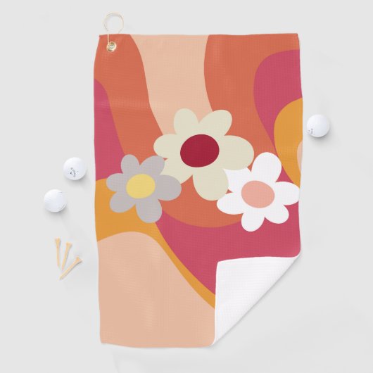 Serviette De Golf Fleurs et vagues de style rétro (En situation)