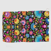 Serviette De Golf Fleurs folkloriques Wycinanki noir (Horizontal)