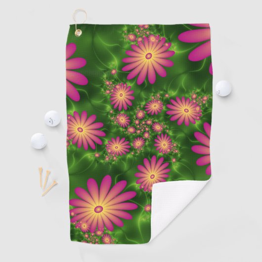 Serviette De Golf Fleurs Imaginaires roses Art Fractal Abstrait mode (En situation)