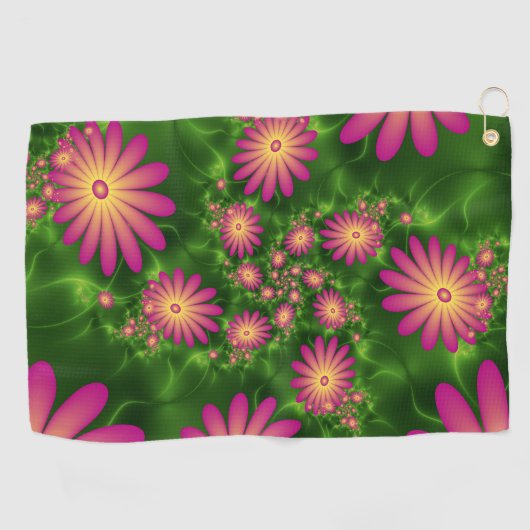 Serviette De Golf Fleurs Imaginaires roses Art Fractal Abstrait mode (Horizontal)