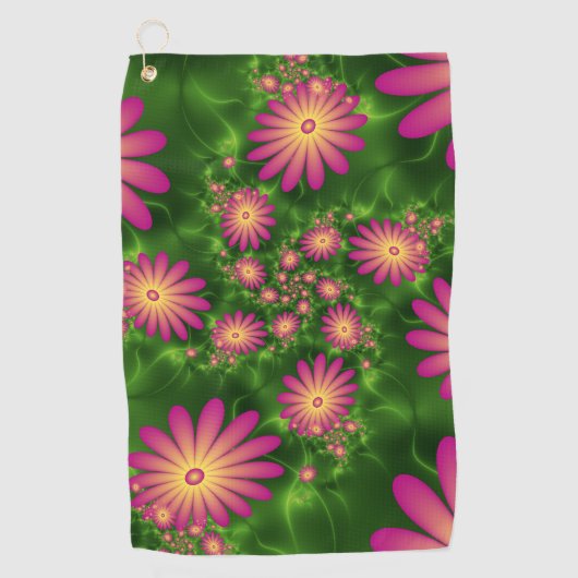 Serviette De Golf Fleurs Imaginaires roses Art Fractal Abstrait mode (Devant)
