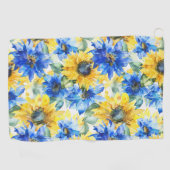 Serviette De Golf Fleurs jaunes bleues (Horizontal)