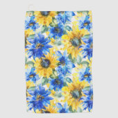 Serviette De Golf Fleurs jaunes bleues (Devant)