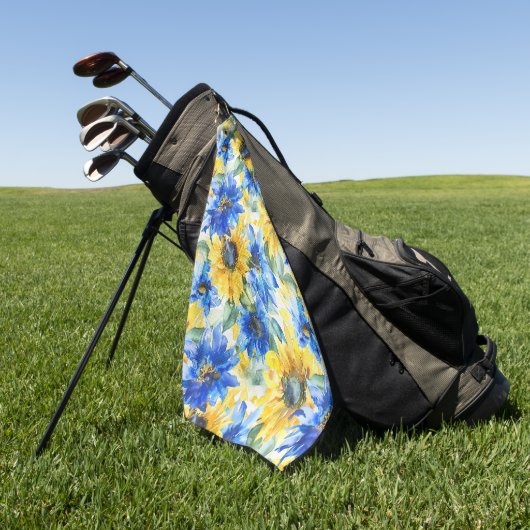 Serviette De Golf Fleurs jaunes bleues (Vert)