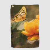 Serviette De Golf Fleurs Jaunes Profondes et Lumineuses avec Papillo (Devant)