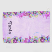 Serviette De Golf Fleurs mignonnes et papillons sur violet (Horizontal)