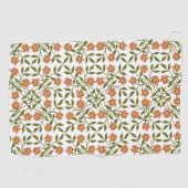 Serviette De Golf Fleurs orange, Motif Floral, Verdure, Boho (Horizontal)