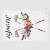 Serviette De Golf Fleurs personnalisées avec Clubs Femmes  (Horizontal)