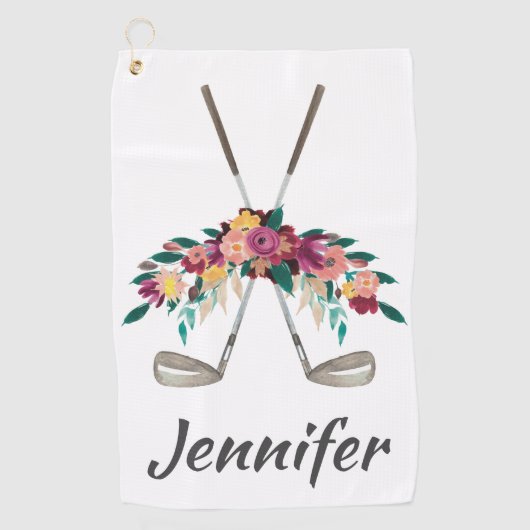 Serviette De Golf Fleurs personnalisées avec Clubs Femmes  (Devant)