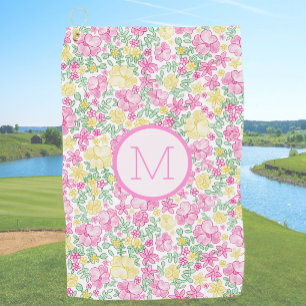 Serviette De Golf Fleurs Rose Jaune Prépa Initial Personnalisé Dames