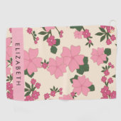Serviette De Golf Fleurs Roses, Motif De Fleurs, Votre Nom (Horizontal)
