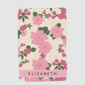 Serviette De Golf Fleurs Roses, Motif De Fleurs, Votre Nom (Devant)